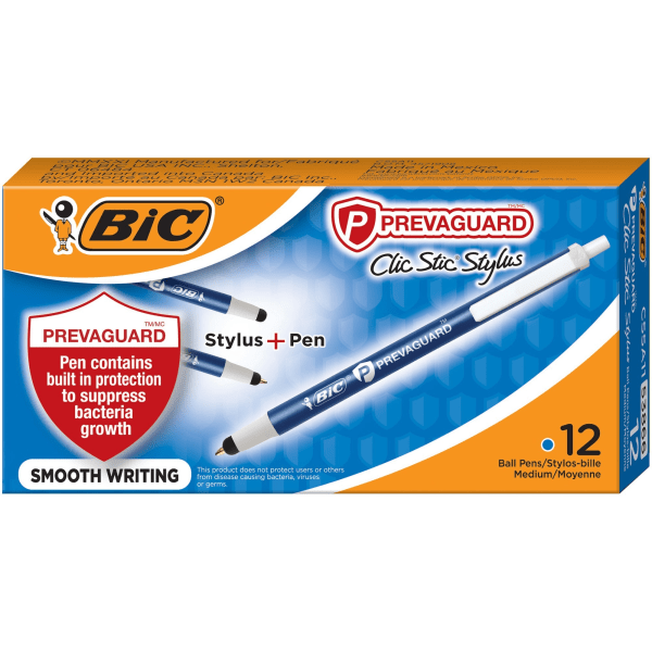 PrevaGuard Ballpoint/Stylus Pen, Retractable, Medium 1 mm, Blue Ink/Blue Barrel, Dozen