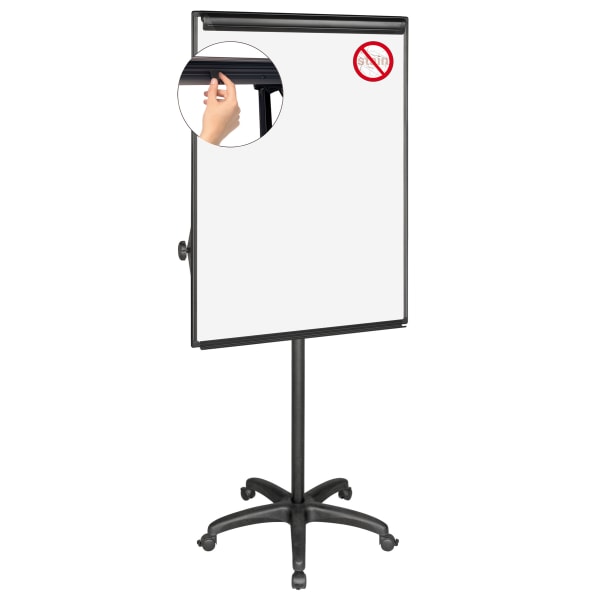 Silver Easy Clean Dry Erase Mobile Presentation Easel, 44" to 75-1/4" High