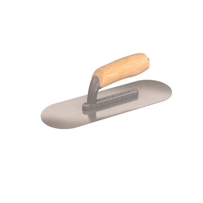 ROUND END FINISHING TROWEL - 12" x 4" - SHORT SHANK WITH WOOD HANDLE