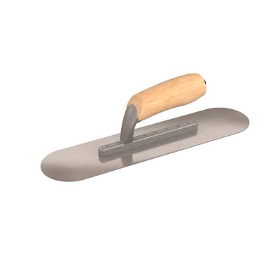 ROUND END FINISHING TROWEL - 14" x 3 1/2" - SHORT SHANK WITH WOOD HANDLE