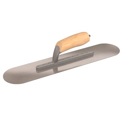 ROUND END FINISHING TROWEL - 18" x 4" - SHORT SHANK WITH WOOD HANDLE