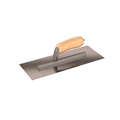 SQUARE END FINISHING TROWEL - 13" x 5" - LONG SHANK WITH WOOD HANDLE
