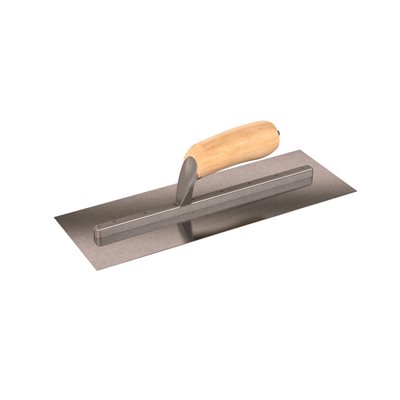 SQUARE END FINISHING TROWEL - 14" x 5" - LONG SHANK WITH WOOD HANDLE