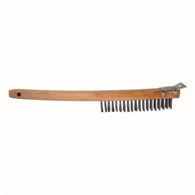 Steel Wire Brush - Curved Handle - 14" With Scraper