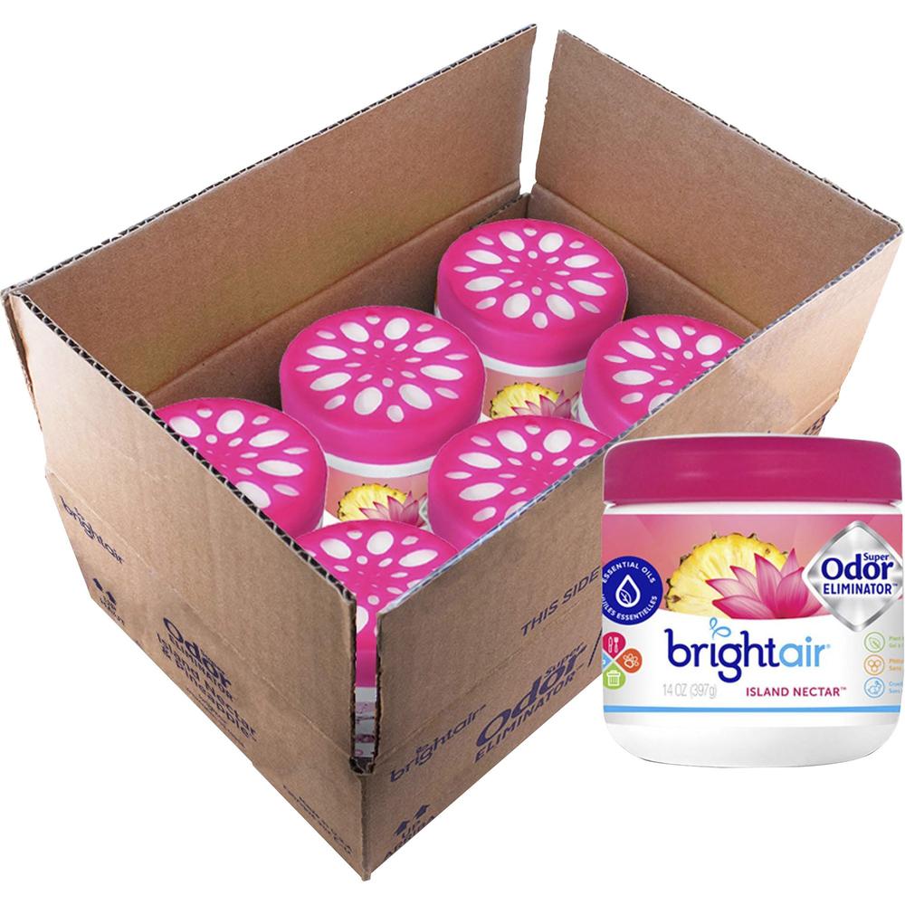 Bright Air Super Odor Eliminator Air Freshener - 450 ft - 14 fl oz (0.4 quart) - Island Nectar, Pineapple - 60 Day - 6 / Cart