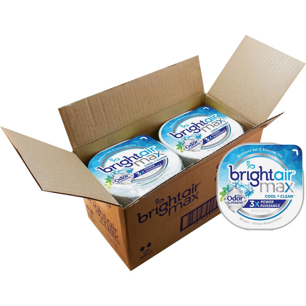 Bright Air Max Scented Gel Odor Eliminator - Gel - 8 oz - Cool Clean - 6 / Carton - Odor Neutralizer, Phthalate-free, Paraben-fr