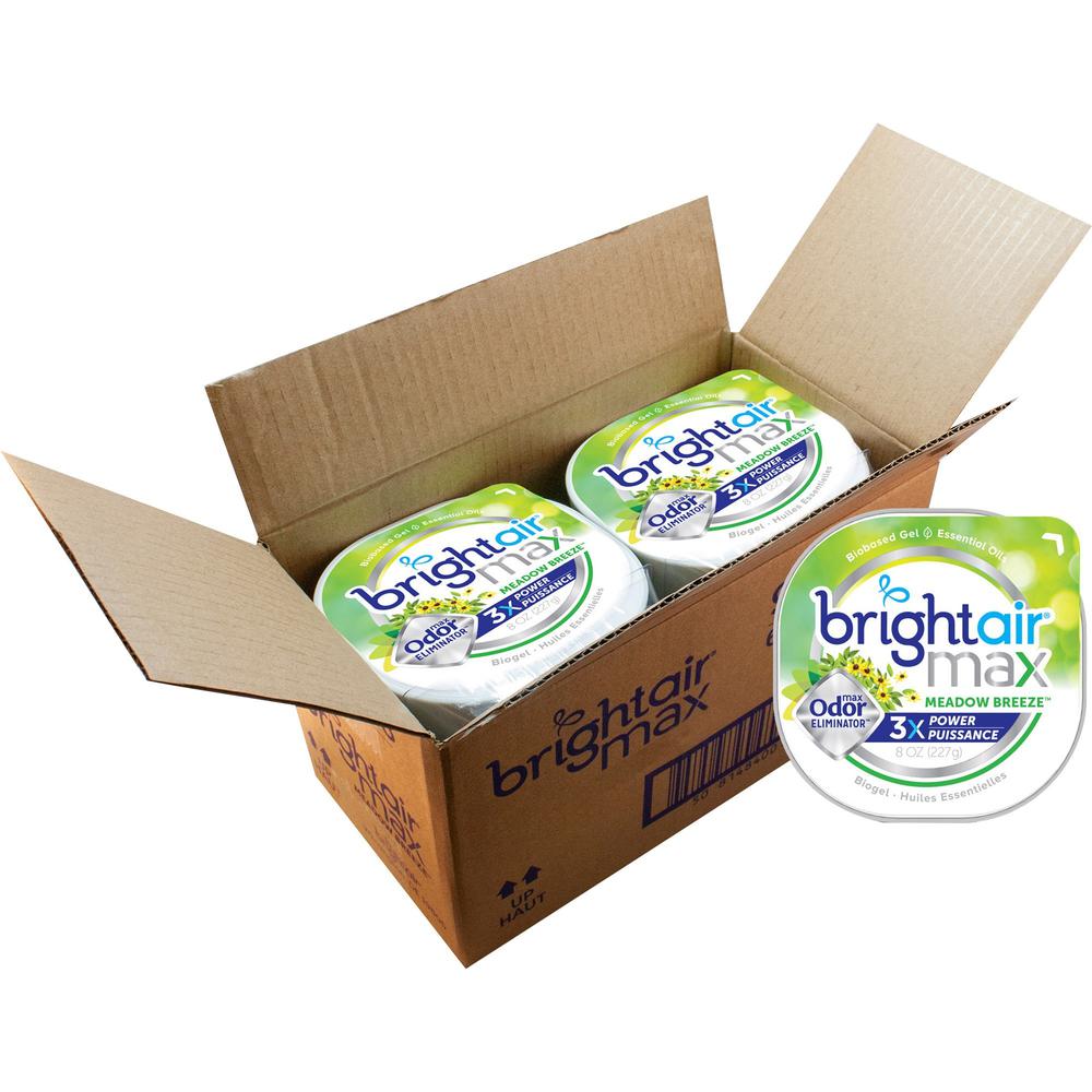 Bright Air Max Scented Gel Odor Eliminator - Gel - 8 oz - Meadow Breeze - 6 / Carton - Odor Neutralizer, Phthalate-free, Paraben