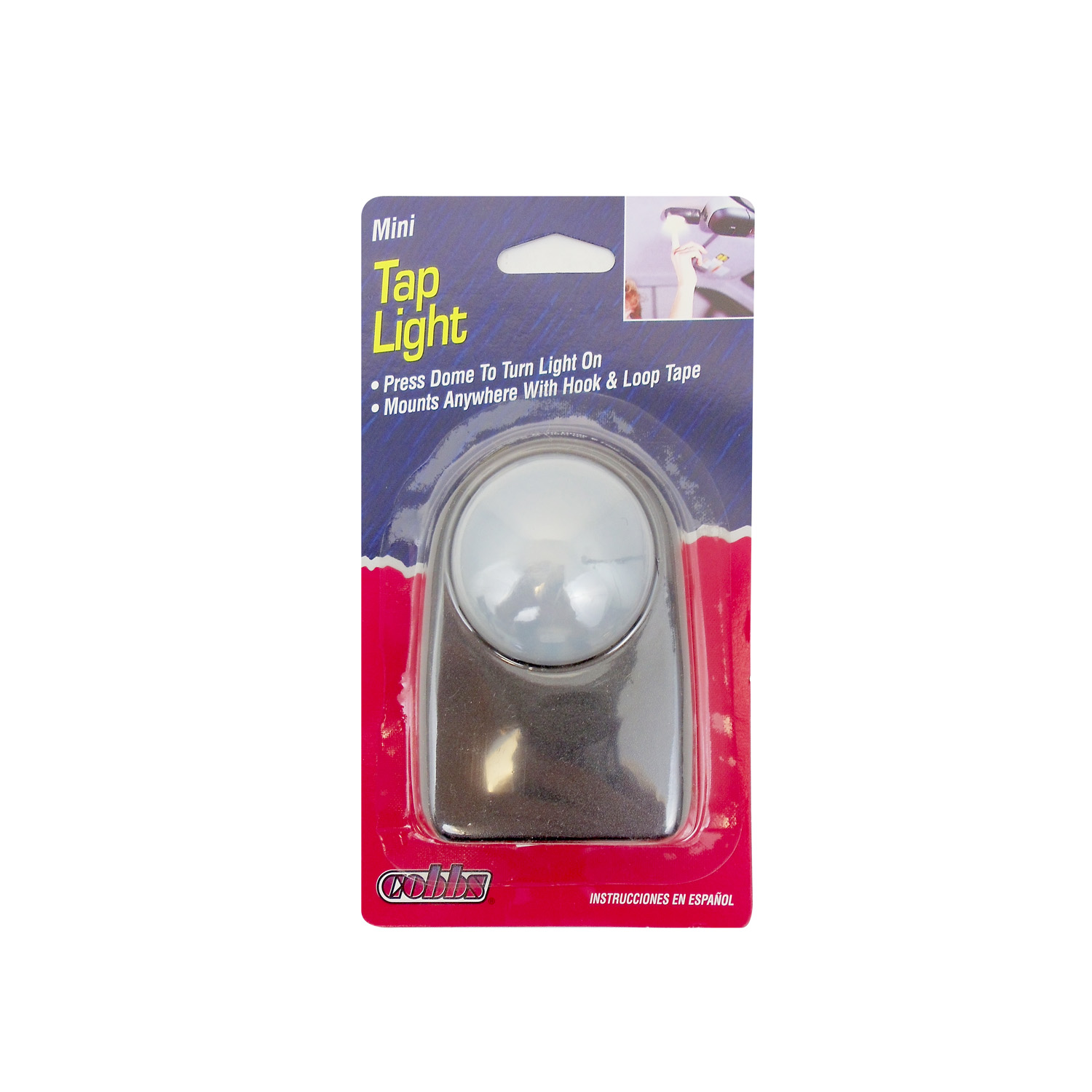 COBBS - MINI TAP LIGHT - PRESS DOME TO TURN ON & OFF, MOUNTS WITH HOOK & LOOP TAPE