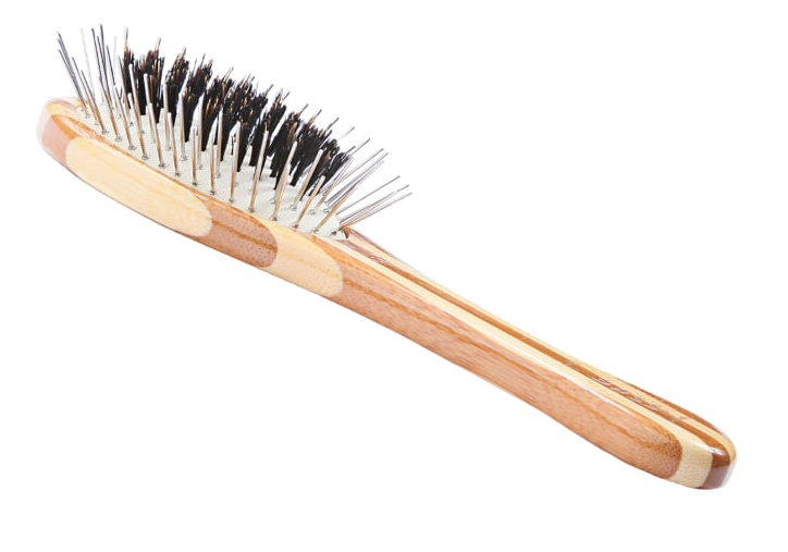 Bass Brushes- The Hybrid Groomer - Striped Bamboo Oval Striped Bamboo