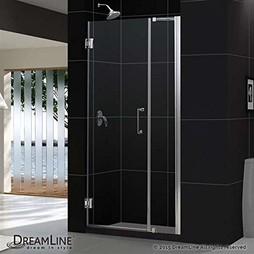 Unidoor 39 to 40" Frameless Hinged Shower Door, Clear 3/8" Glass Door, Brushed Nickel