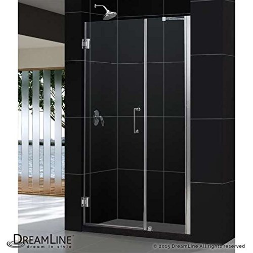 Unidoor 49 to 50" Frameless Hinged Shower Door, Clear 3/8" Glass Door, Chrome