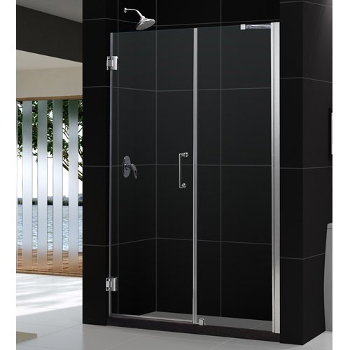 Unidoor 55 to 56" Frameless Hinged Shower Door, Clear 3/8" Glass Door, Brushed Nickel