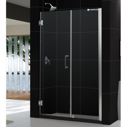 Unidoor 56 to 57" Frameless Hinged Shower Door, Clear 3/8" Glass Door, Brushed Nickel