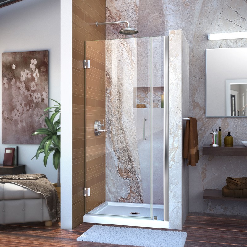 Unidoor 58 to 59" Frameless Hinged Shower Door, Clear 3/8" Glass Door, Chrome