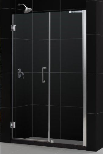 Unidoor 58 to 59" Frameless Hinged Shower Door, Clear 3/8" Glass Door, Brushed Nickel