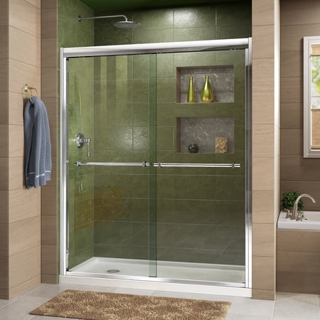 Duet 56 to 60" Frameless Bypass Sliding Shower Door, Clear 5/16" Glass Door, Chrome