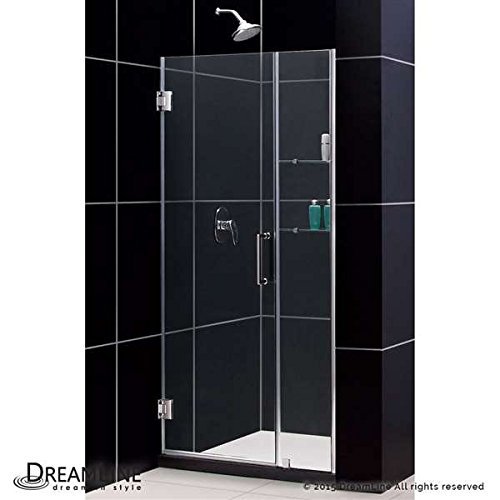 Unidoor 37 to 38" Frameless Hinged Shower Door, Clear 3/8" Glass Door, Chrome