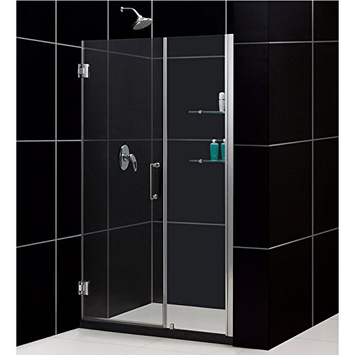 Unidoor 50 to 51" Frameless Hinged Shower Door, Clear 3/8" Glass Door, Brushed Nickel