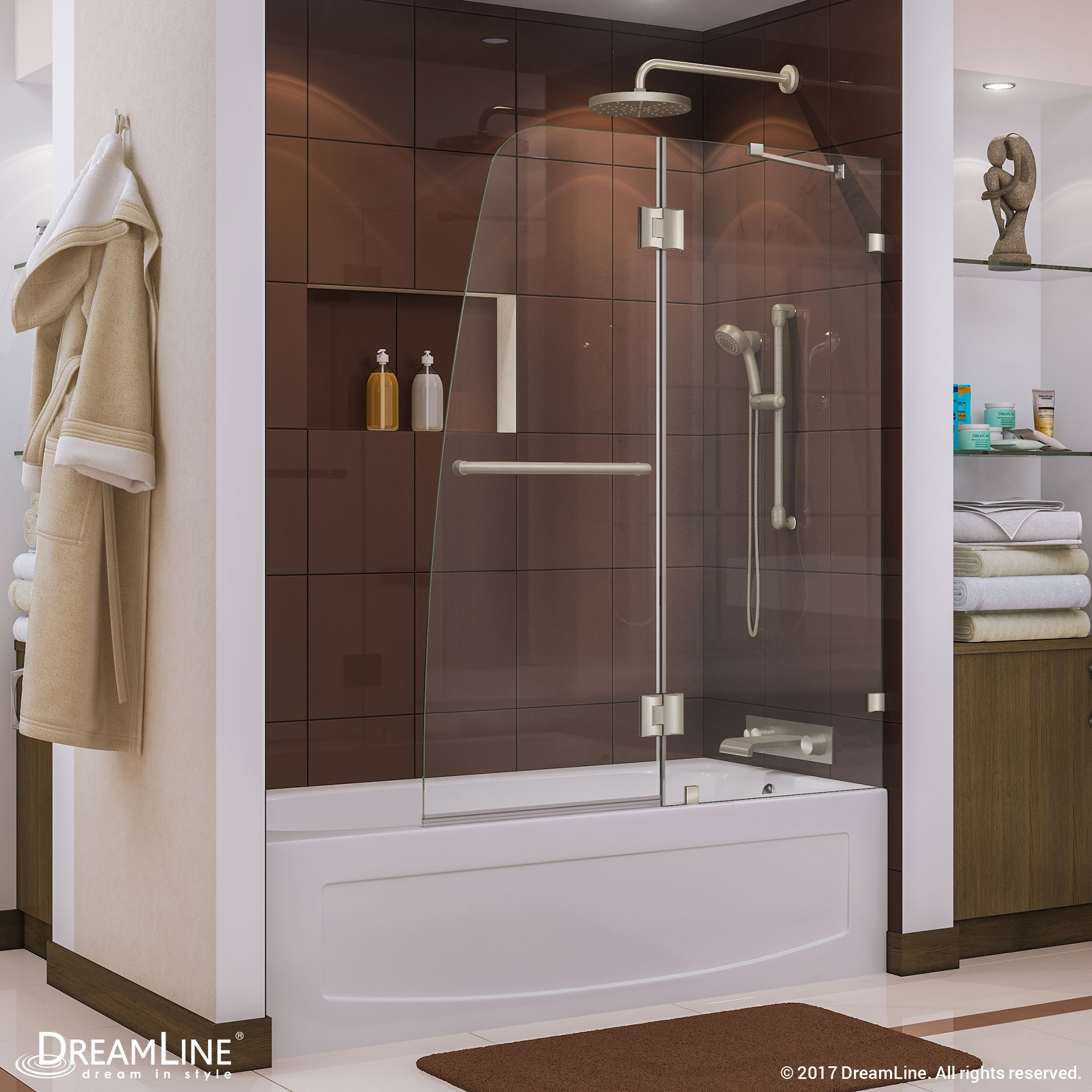 DreamLine Aqua Lux 48 in. W x 58 in. H Frameless Hinged Tub Door in Chrome