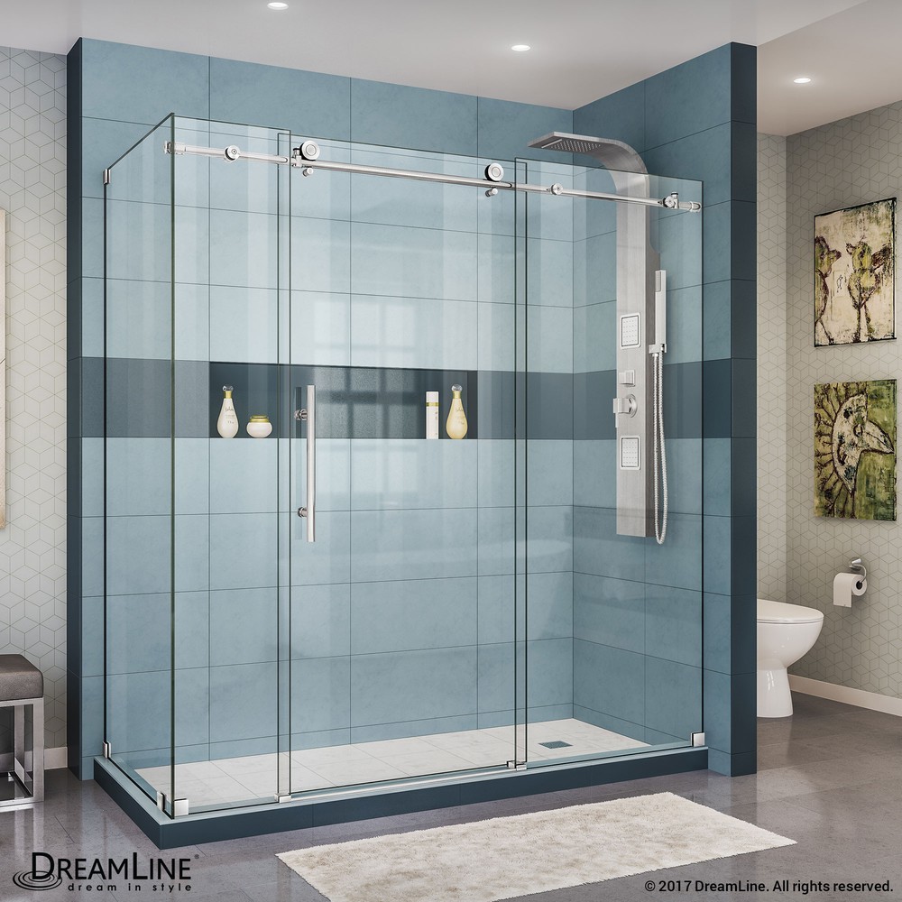 Enigma-X 56 to 59" Frameless Sliding Tub Door, Clear 3/8" Glass Door, Polished Stainless Steel Finish