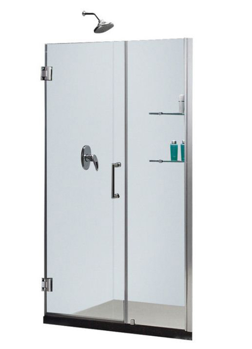 Unidoor 48 to 49" Frameless Hinged Shower Door, Clear 3/8" Glass Door, Chrome