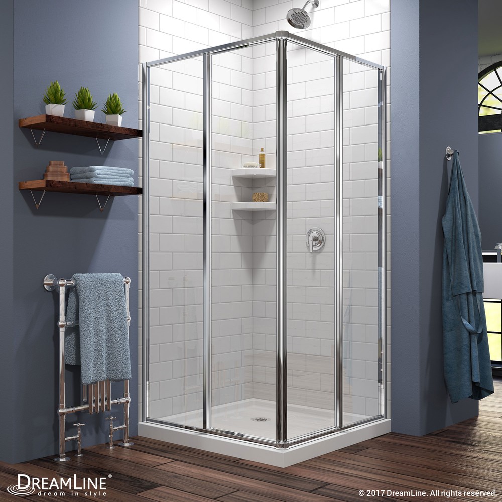 Cornerview 34 1/2" by 34 1/2" Framed Sliding Shower Enclosure, Clear 5/32" Glass Shower, Chrome