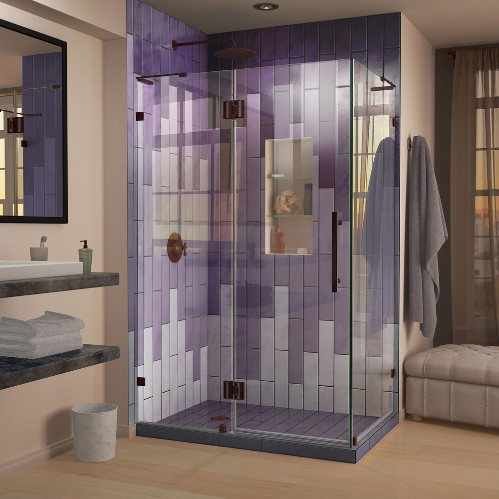 Quatra 32 5/16" by 46 5/16" Frameless Pivot Shower Enclosure, Clear 3/8" Glass Shower, Brushed Nickel