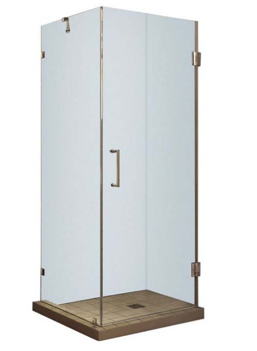 UnidoorLux 30" by 30" Frameless Hinged Shower Enclosure, Clear 3/8" Glass Shower, Brushed Nickel