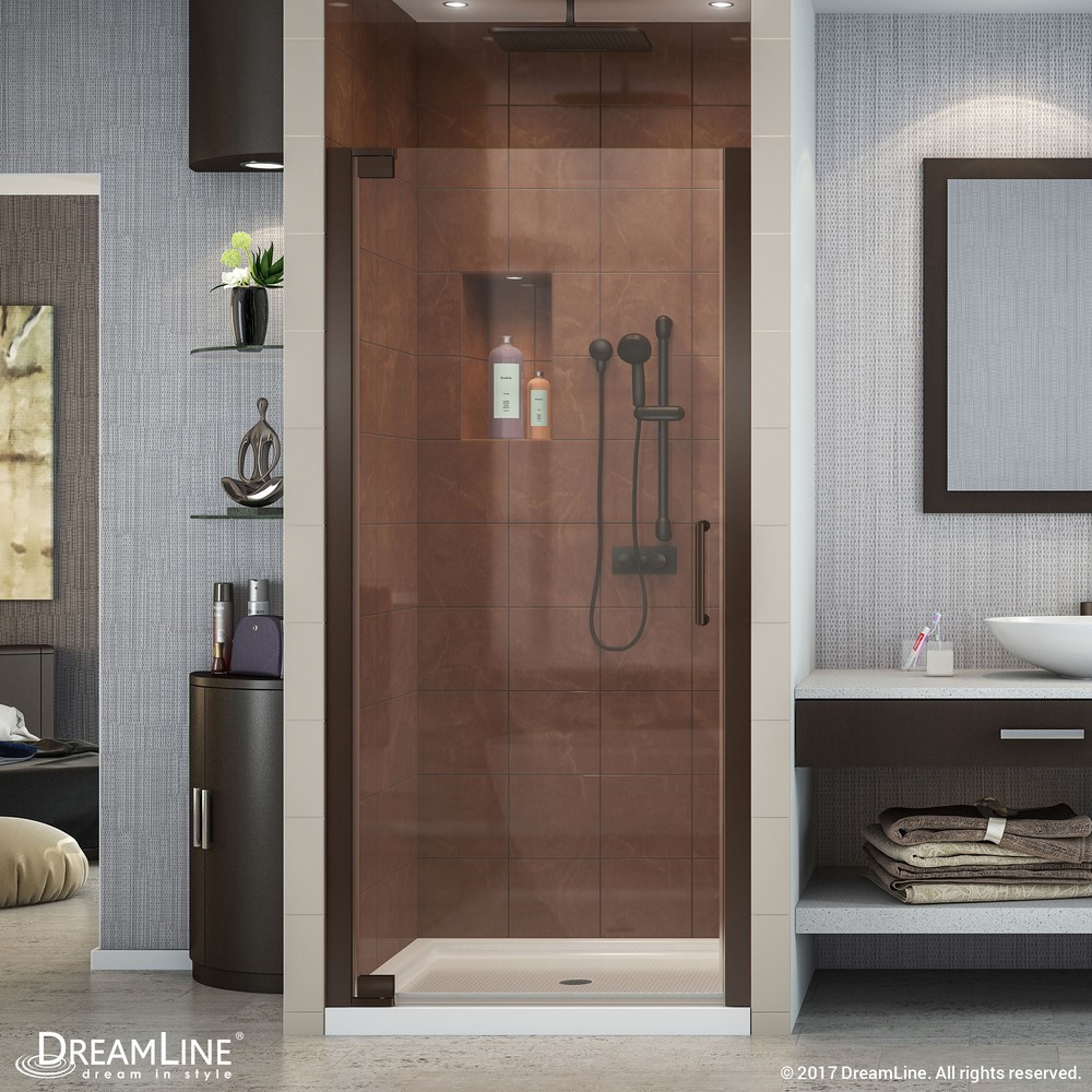 Elegance 25 1/4 to 27 1/4" Frameless Pivot Shower Door, Clear 3/8" Glass Door, Brushed Nickel