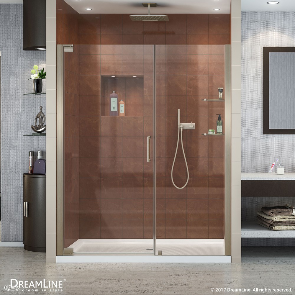 Elegance 46 to 48" Frameless Pivot Shower Door, Clear 3/8" Glass Door, Chrome