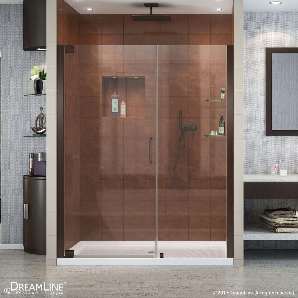 Elegance 49 1/4 to 51 1/4" Frameless Pivot Shower Door, Clear 3/8" Glass Door, Brushed Nickel