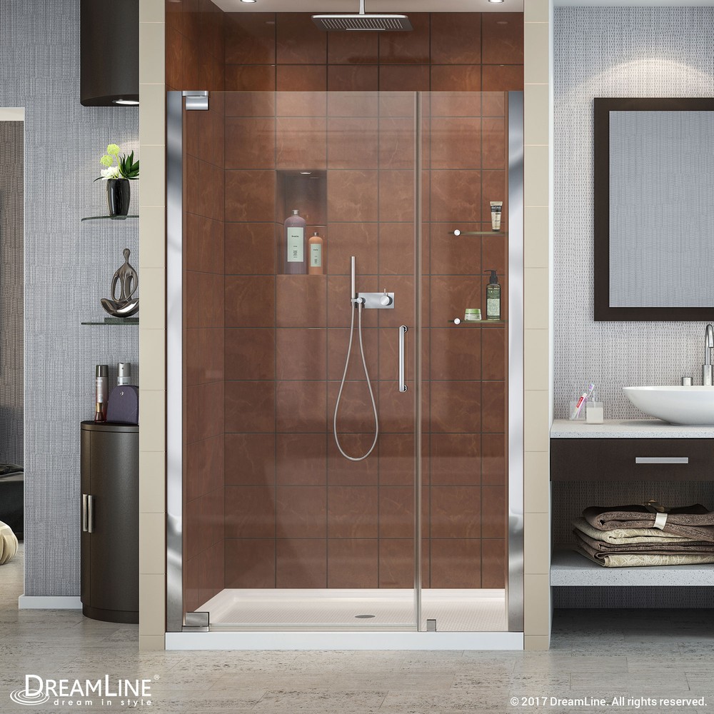 Elegance 51 to 53" Frameless Pivot Shower Door, Clear 3/8" Glass Door, Chrome