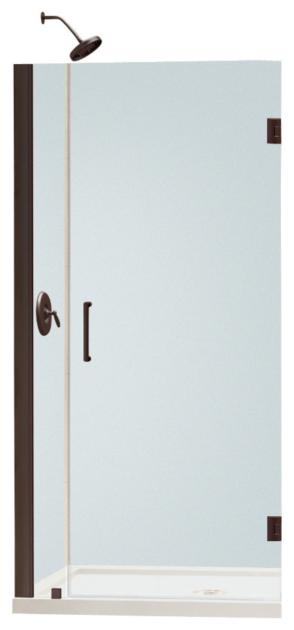 Unidoor 29 to 30" Frameless Hinged Shower Door, Clear 3/8" Glass Door, Oil Rubbed Bronze