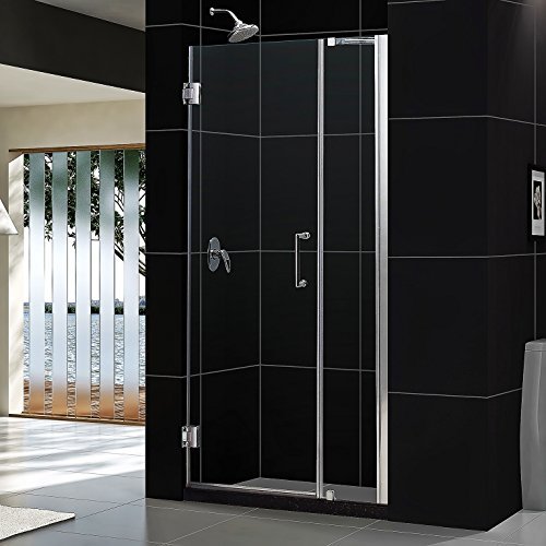 Unidoor 35 to 36" Frameless Hinged Shower Door, Clear 3/8" Glass Door, Brushed Nickel