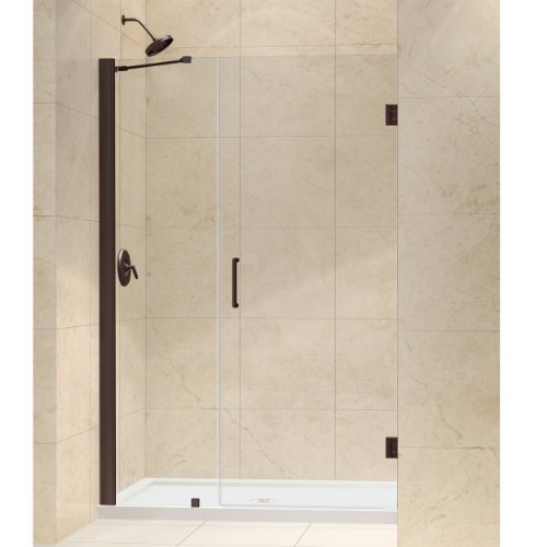 Unidoor 42 to 43" Frameless Hinged Shower Door, Clear 3/8" Glass Door, Oil Rubbed Bronze