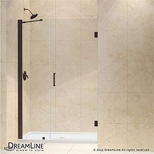 Unidoor 44 to 45" Frameless Hinged Shower Door, Clear 3/8" Glass Door, Oil Rubbed Bronze