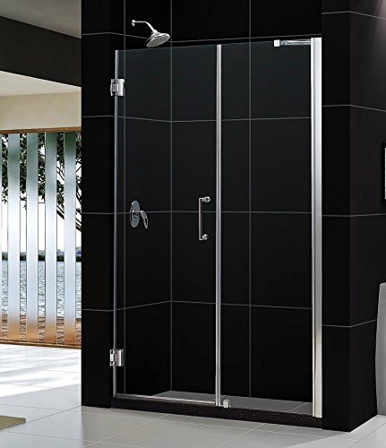 Unidoor 53 to 54" Frameless Hinged Shower Door, Clear 3/8" Glass Door, Brushed Nickel