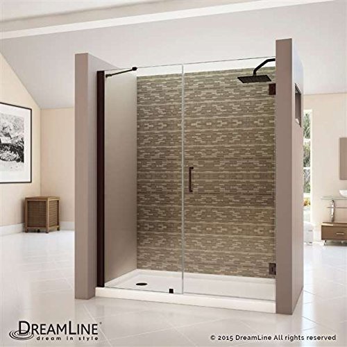 Unidoor 54 to 55" Frameless Hinged Shower Door, Clear 3/8" Glass Door, Oil Rubbed Bronze