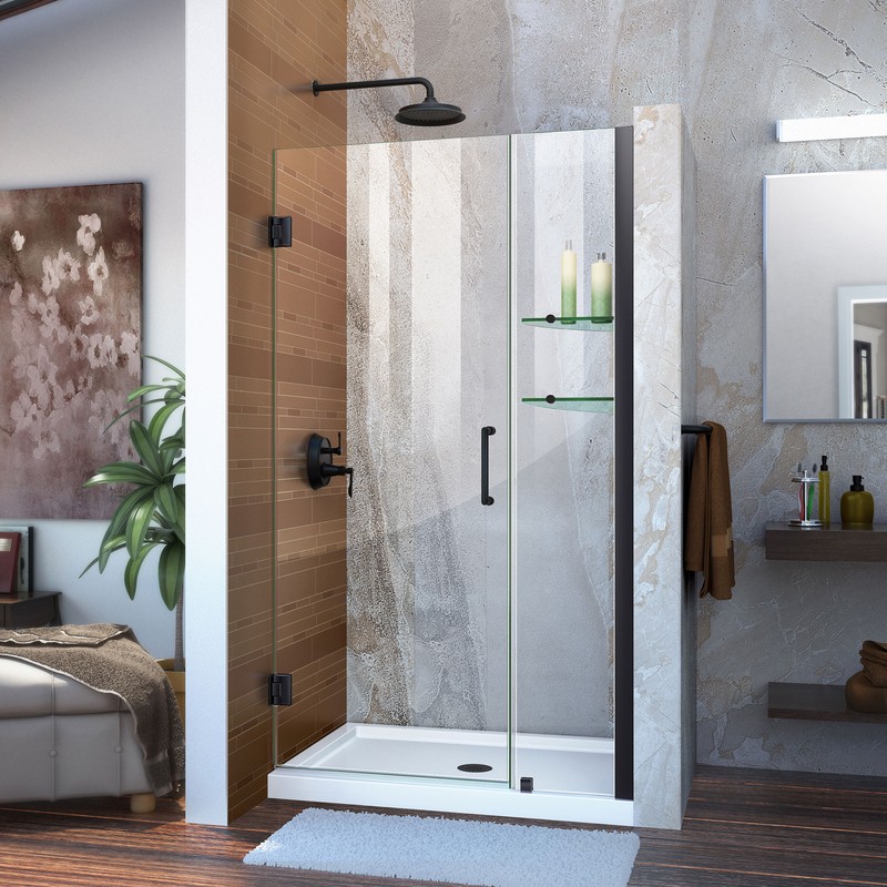 Unidoor 35 to 36" Frameless Hinged Shower Door, Clear 3/8" Glass Door, Oil Rubbed Bronze