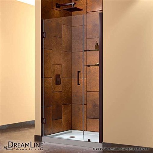 Unidoor 40 to 41" Frameless Hinged Shower Door, Clear 3/8" Glass Door, Oil Rubbed Bronze