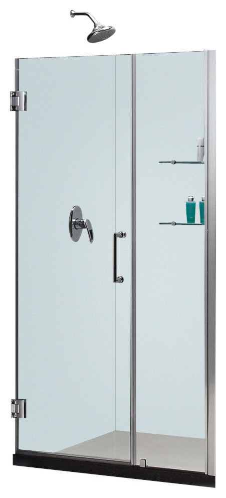 Unidoor 41 to 42" Frameless Hinged Shower Door, Clear 3/8" Glass Door, Chrome