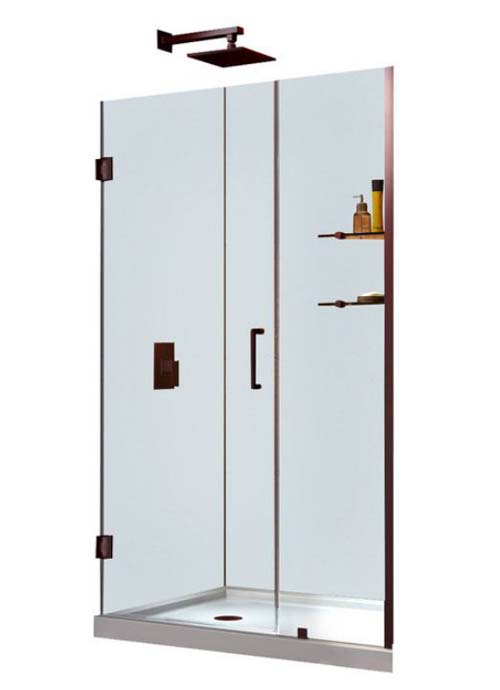 Unidoor 41 to 42" Frameless Hinged Shower Door, Clear 3/8" Glass Door, Oil Rubbed Bronze