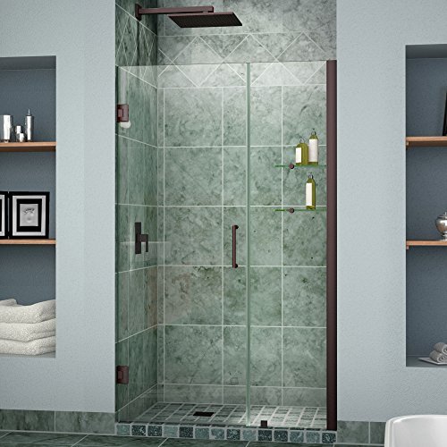 Unidoor 45 to 46" Frameless Hinged Shower Door, Clear 3/8" Glass Door, Oil Rubbed Bronze