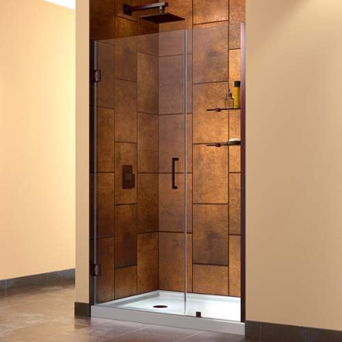 Unidoor 46 to 47" Frameless Hinged Shower Door, Clear 3/8" Glass Door, Oil Rubbed Bronze