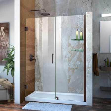 Unidoor 47 to 48" Frameless Hinged Shower Door, Clear 3/8" Glass Door, Oil Rubbed Bronze