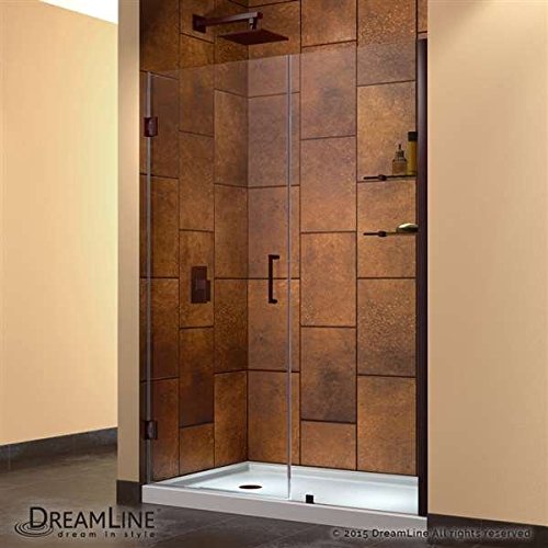 Unidoor 54 to 55" Frameless Hinged Shower Door, Clear 3/8" Glass Door, Oil Rubbed Bronze