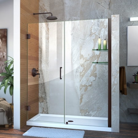 Unidoor 54 to 55" Frameless Hinged Shower Door, Clear 3/8" Glass Door, Oil Rubbed Bronze