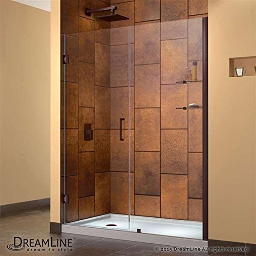 Unidoor 56 to 57" Frameless Hinged Shower Door, Clear 3/8" Glass Door, Oil Rubbed Bronze