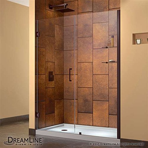 Unidoor 60 to 61" Frameless Hinged Shower Door, Clear 3/8" Glass Door, Oil Rubbed Bronze