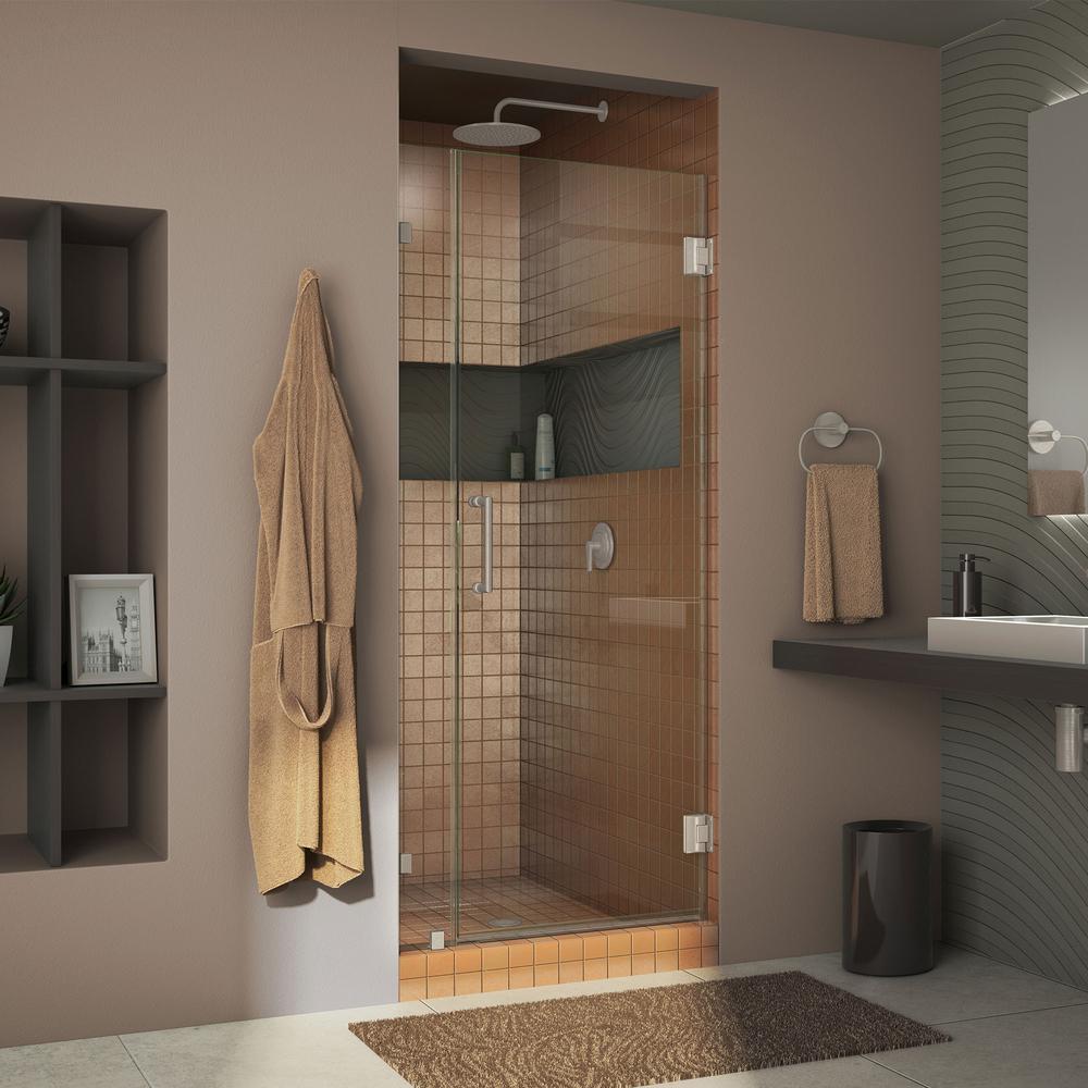 UnidoorLux 30" Frameless Hinged Shower Door Clear 3/8" Glass Door Brushed Nickel